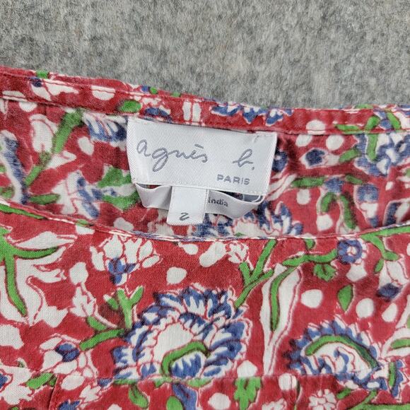 Agnes B Floral Frilled Top Blouse size 2 Red Cotton Sleeveless - Picture 7 of 12